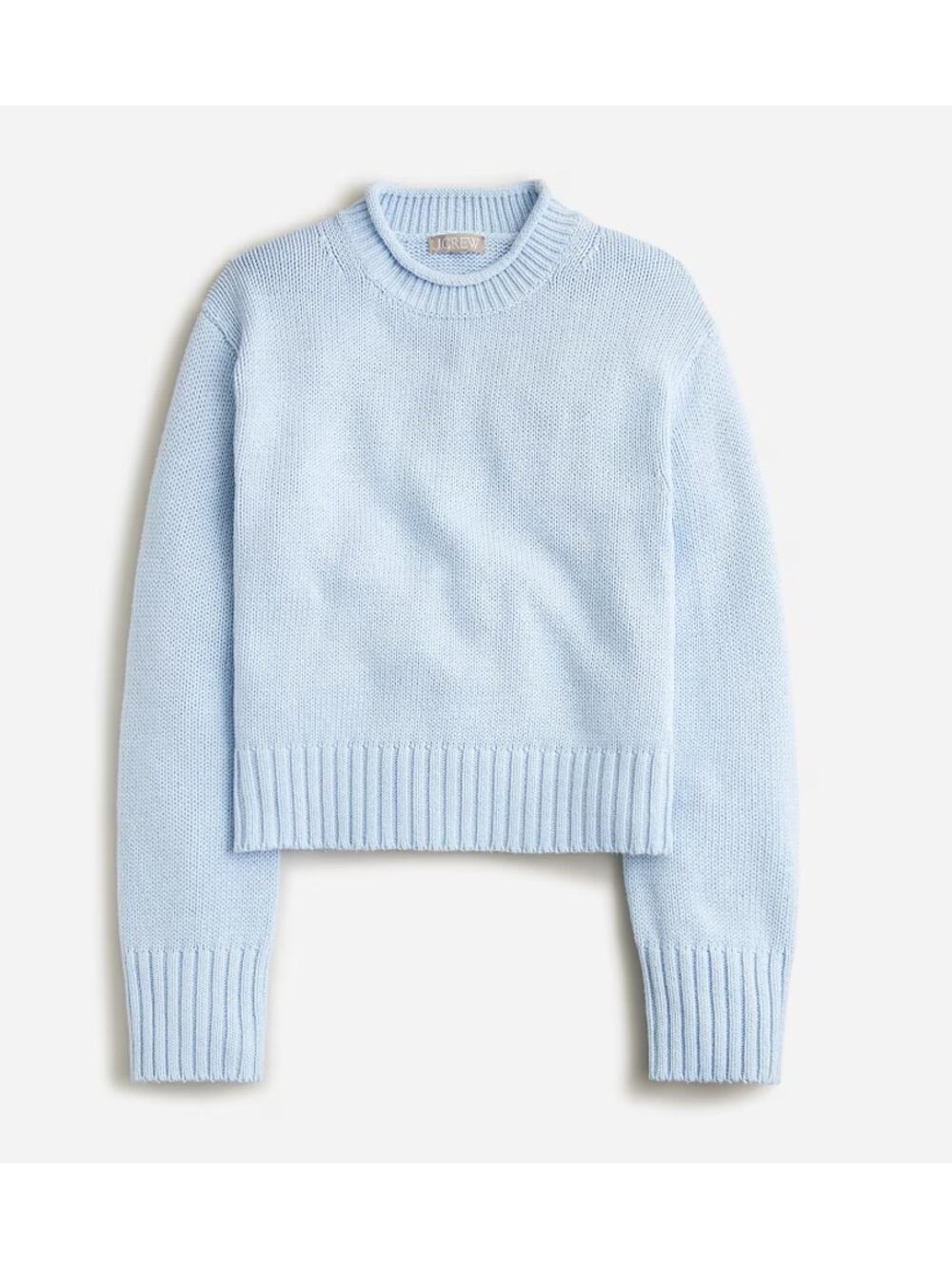 J.Crew Rollneck Sweater S Light Blue Cotton Knit Pullover Preppy Boxy Fit